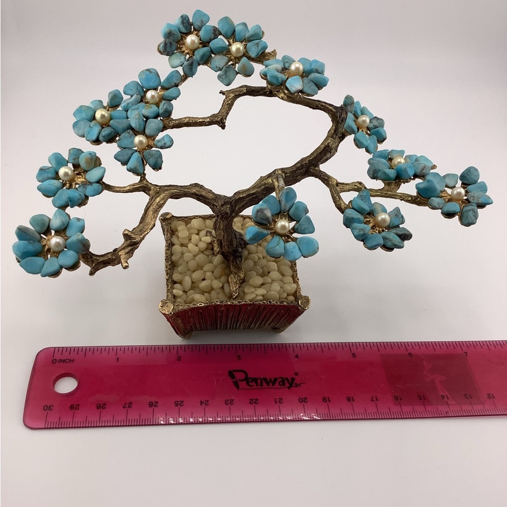 Vintage MCM Swoboda Turquoise and Cultured Pearl Bonsai Tree - Picture 6 of 8